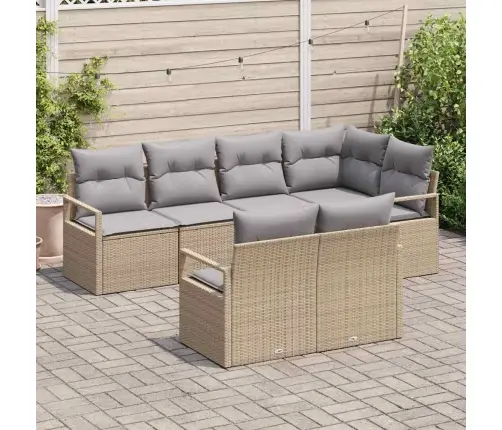 7 Gab. Dārza Dīvānu Komplekts Ar Spilveniem Bēšs Poli Rotangpalma Vidaxl