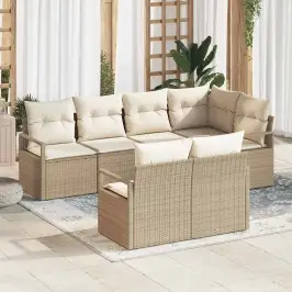 Dārza Dīvānu Komplekts Ar Spilvenu 7 Pcs Bēšs Un Krēms Vidaxl