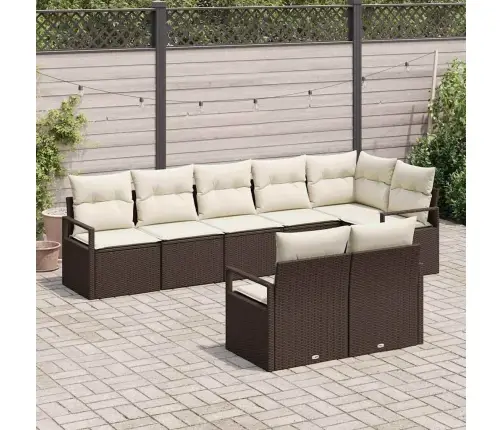 8 Daļu Dārza Dīvānu Komplekts Ar Spilveniem Brūnā Poli Rotangpalmas Vidaxl