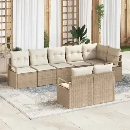 Dārza Dīvānu Komplekts Ar Spilvenu 8 Pcs Bēšs Un Krēms Vidaxl