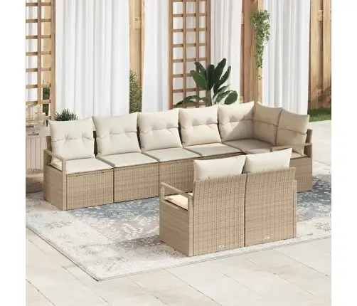 8 Gabalu Dārza Dīvānu Komplekts Ar Spilveniem Bēšs Polietilēna Rotangpalma Vidaxl