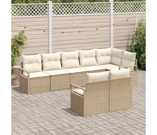 8 Gabalu Dārza Dīvānu Komplekts Ar Spilveniem Bēšs Polietilēna Rotangpalma Vidaxl