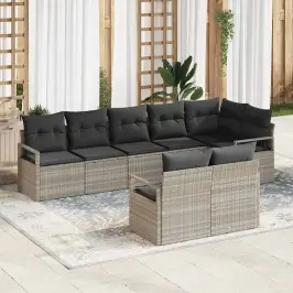 Sodo Sofų Rinkinys Su Pagalve Su Saugykla 8 Pcs Šviesiai Pilka