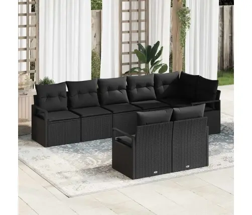 Dārza Dīvānu Komplekts Ar Spilvenu 8 Pcs Melna Poliratāns Vidaxl