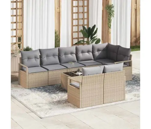 Dārza Dīvānu Komplekts 9 Pcs Bēša Un Gaiši Pelēka Poliratāns Vidaxl