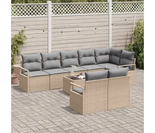 Dārza Dīvānu Komplekts 9 Pcs Bēša Un Gaiši Pelēka Poliratāns Vidaxl