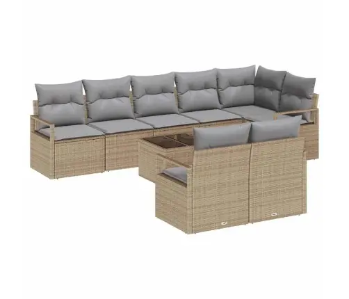 Dārza Dīvānu Komplekts 9 Pcs Bēša Un Gaiši Pelēka Poliratāns Vidaxl