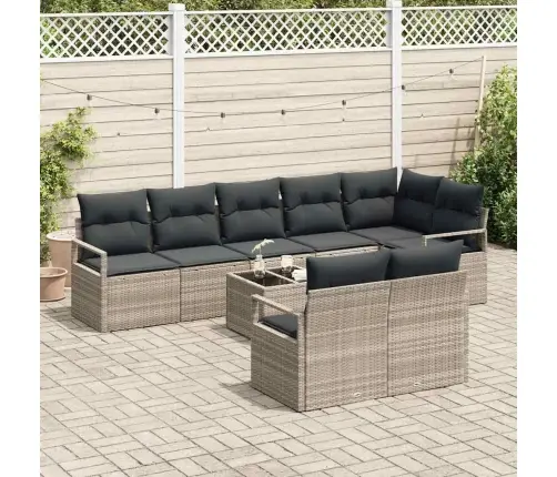 Sodo Sofų Rinkinys Su Pagalve 9 Pcs Šviesiai Pilka Poliratanas