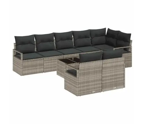 Sodo Sofų Rinkinys Su Pagalve 9 Pcs Šviesiai Pilka Poliratanas