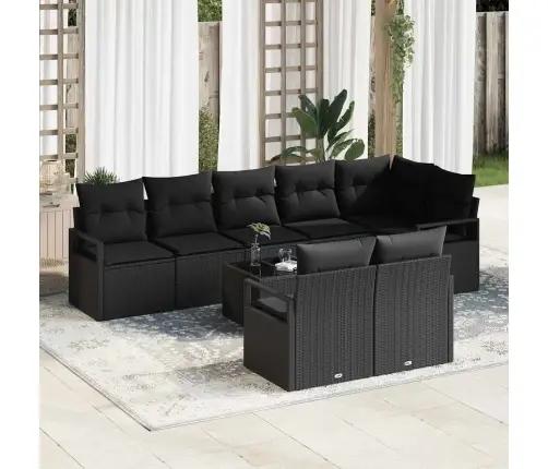 Dārza Dīvānu Komplekts Ar Spilvenu 9 Pcs Melna Poliratāns Vidaxl