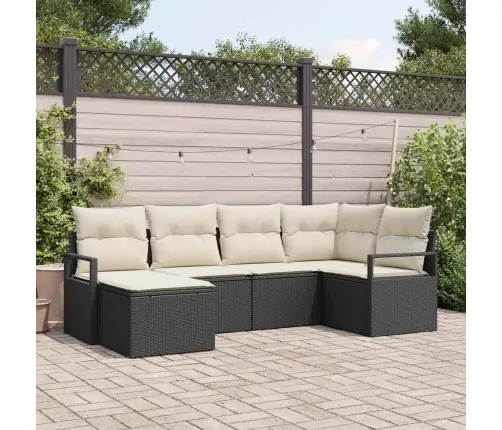 Sodo Sofų Rinkinys Su Pagalve 6 Pcs Juoda Ir Kreminė