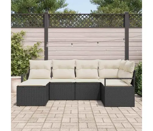 Sodo Sofų Rinkinys Su Pagalve 6 Pcs Juoda Ir Kreminė