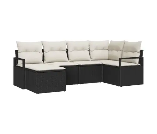 Sodo Sofų Rinkinys Su Pagalve 6 Pcs Juoda Ir Kreminė