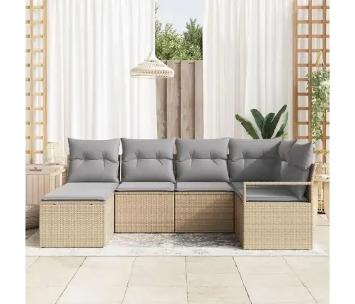 6 Daļu Dārza Dīvānu Komplekts Ar Spilveniem Bēšs Poli Rotangpalma Vidaxl