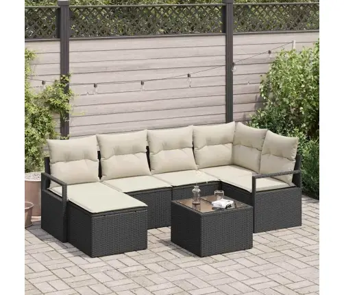 Sodo Sofų Rinkinys Su Pagalve 7 Pcs Ruda Ir Grietinėlė