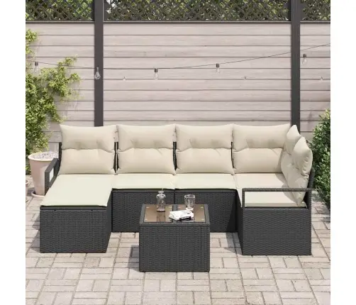 Sodo Sofų Rinkinys Su Pagalve 7 Pcs Ruda Ir Grietinėlė