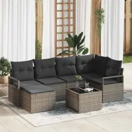 Sodo Sofų Rinkinys Su Pagalve Su Saugykla 7 Pcs Šviesiai Pilka