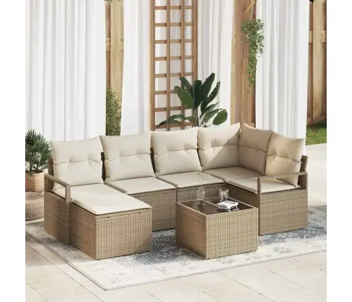 Sodo Sofų Rinkinys Su Pagalve 7 Pcs Bežinė Ir Kreminė