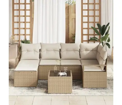 Sodo Sofų Rinkinys Su Pagalve 7 Pcs Bežinė Ir Kreminė