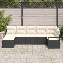 Sodo Sofų Rinkinys Su Pagalve 7 Pcs Juoda Ir Kreminė