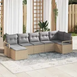 Dārza Dīvānu Komplekts Ar Spilvenu 7 Pcs Bēša Un Gaiši Pelēka Vidaxl
