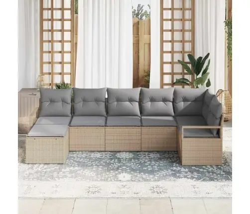 Dārza Dīvānu Komplekts Ar Spilvenu 7 Pcs Bēša Un Gaiši Pelēka Vidaxl Dārza Dīvānu Komplekts Ar Spilvenu 7 Pcs Bēša Un Gaiši Pelēka Vidaxl