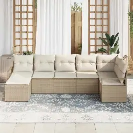 Dārza Dīvānu Komplekts Ar Spilvenu 7 Pcs Bēšs Un Krēms Vidaxl
