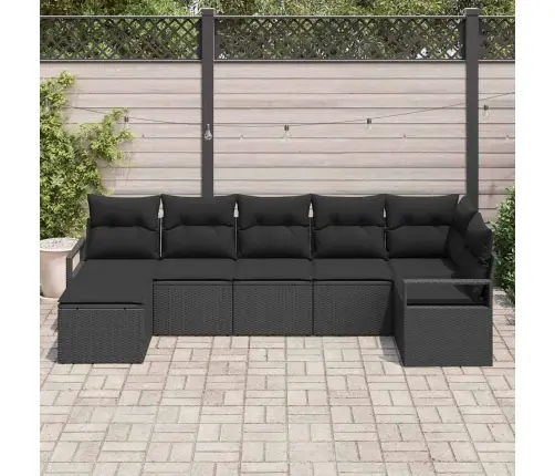 Sofos Komplektas Su Pagalve Su Saugykla 7 Pcs Juoda Poliratanas