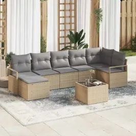 Dārza Dīvānu Komplekts Ar Spilvenu 8 Pcs Bēša Un Gaiši Pelēka Vidaxl