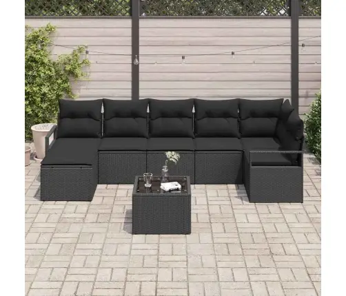 Dīvānu Komplekts Ar Spilvenu 8 Pcs Melna Poliratāns Vidaxl