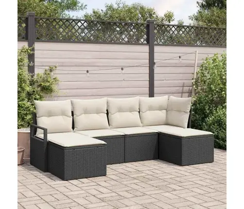 Sodo Sofų Rinkinys Su Pagalve 6 Pcs Juoda Ir Kreminė