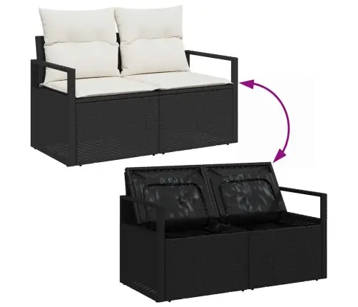 Sodo Sofų Rinkinys Su Pagalve 6 Pcs Juoda Ir Kreminė