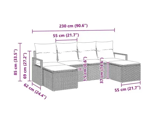 Sodo Sofų Rinkinys Su Pagalve 6 Pcs Juoda Ir Kreminė