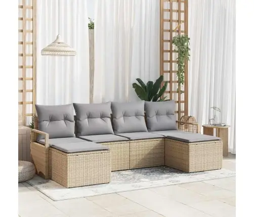 6 Gabalu Dārza Dīvānu Komplekts Ar Spilveniem Bēšs Poli Rotangpalma Vidaxl