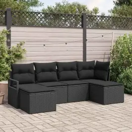 Dārza Dīvānu Komplekts Ar Spilvenu Ar Uzglabāšanu 6 Pcs Melna Vidaxl