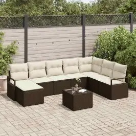 Dārza Dīvānu Komplekts Ar Spilvenu 9 Pcs Brūns Un Krēma Vidaxl