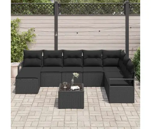 Dīvānu Komplekts Ar Spilvenu 9 Pcs Melna Poliratāns Vidaxl