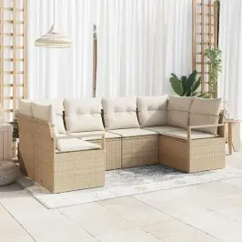 Dārza Dīvānu Komplekts Ar Spilvenu 6 Pcs Bēšs Un Krēms Vidaxl