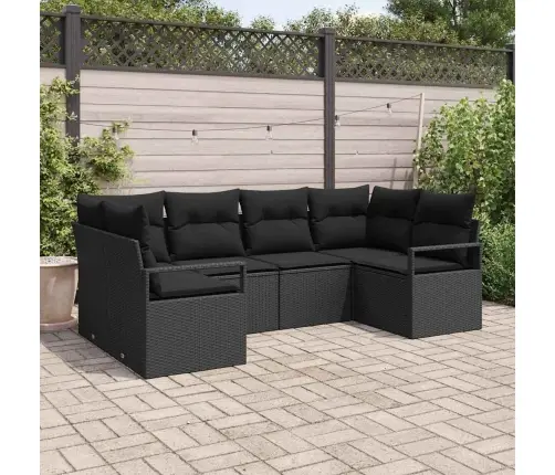 Sodo Sofų Rinkinys Su Pagalve 6 Pcs Juoda Poliratanas