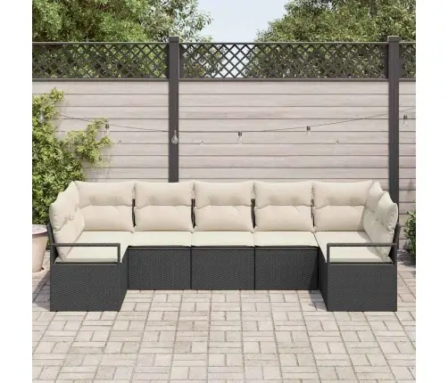 Sodo Sofų Rinkinys Su Pagalve 7 Pcs Juoda Ir Balta Poliratanas