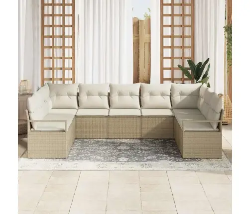 Sodo Sofų Rinkinys Su Pagalve 7 Pcs Bežinė Ir Balta Poliratanas