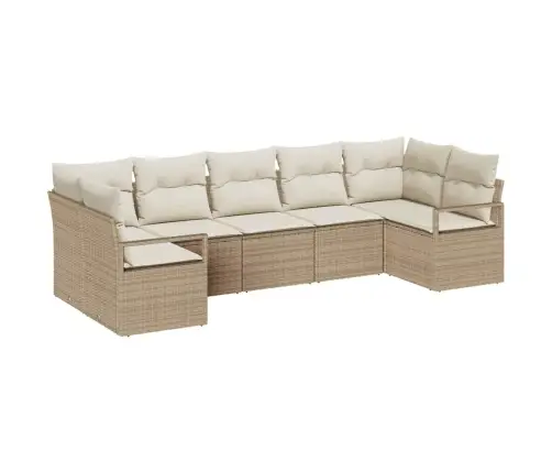 Sodo Sofų Rinkinys Su Pagalve 7 Pcs Bežinė Ir Balta Poliratanas