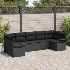 Sodo Sofų Rinkinys Su Pagalve Su Saugykla 7 Pcs Juoda