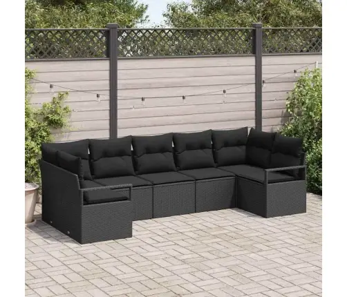 Sodo Sofų Rinkinys Su Pagalve 7 Pcs Juoda Poliratanas