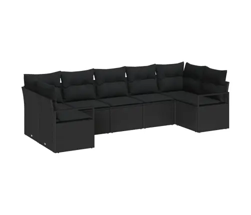 Sodo Sofų Rinkinys Su Pagalve 7 Pcs Juoda Poliratanas