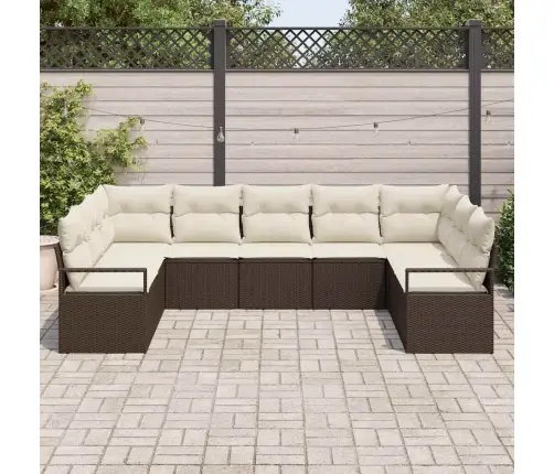 9 Gab. Dārza Dīvānu Komplekts Ar Spilveniem Brūns Poli Rotangpalma Vidaxl