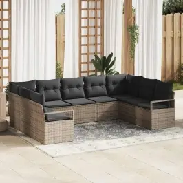 Sodo Sofų Rinkinys Su Pagalve Su Saugykla 9 Pcs Pilka