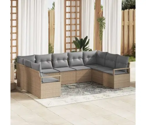 Sodo Sofų Rinkinys Su Pagalve 9 Pcs Bežinė Ir Šviesiai Pilka
