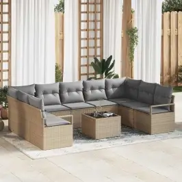 Sodo Sofų Rinkinys Su Pagalve 10 Pcs Bežinė Ir Šviesiai Pilka