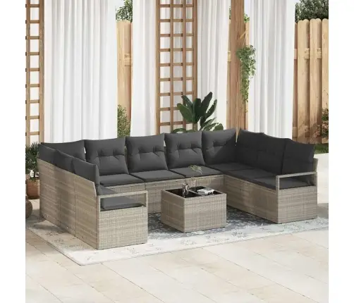 Sofos Komplektas Su Pagalve 10 Pcs Šviesiai Pilka Poliratanas